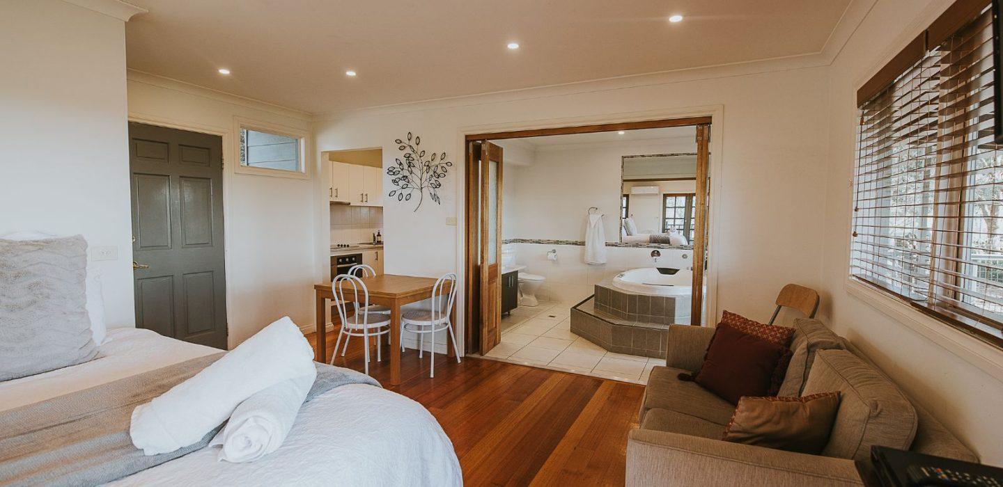 Spa suite of The Cottage at Overnewton Castle in Keilor, Victoria