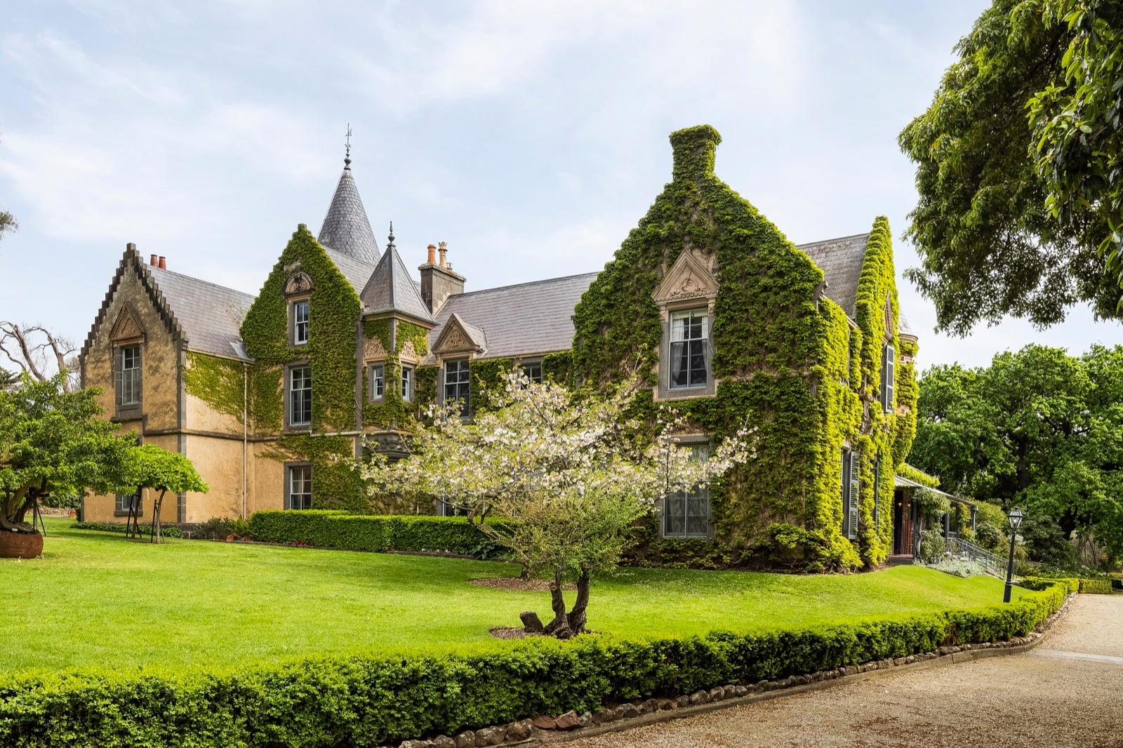 Ivy-clad castle and manicured gardens